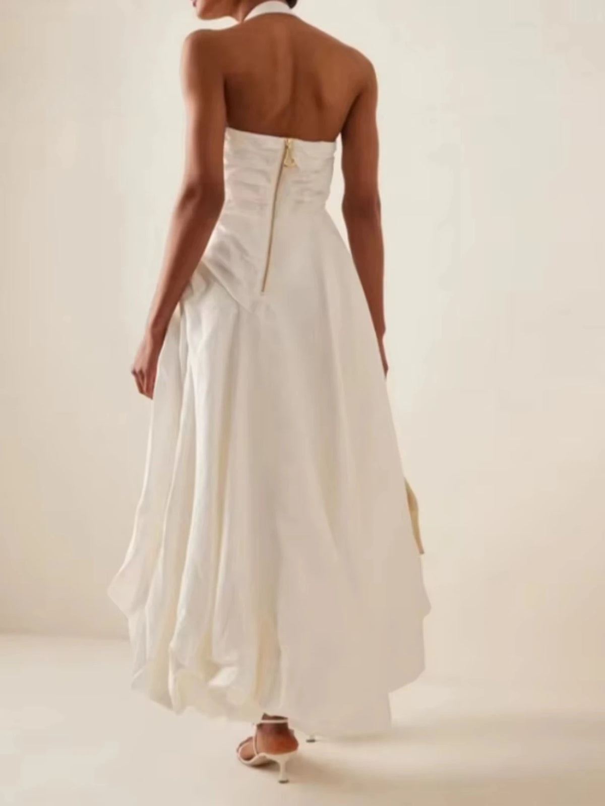 Customized Exquisite White Halter Square Neck Ruched High Slit Chiffon Midi 2026 New Elegant Guest Banquet Tea Length Prom Dress