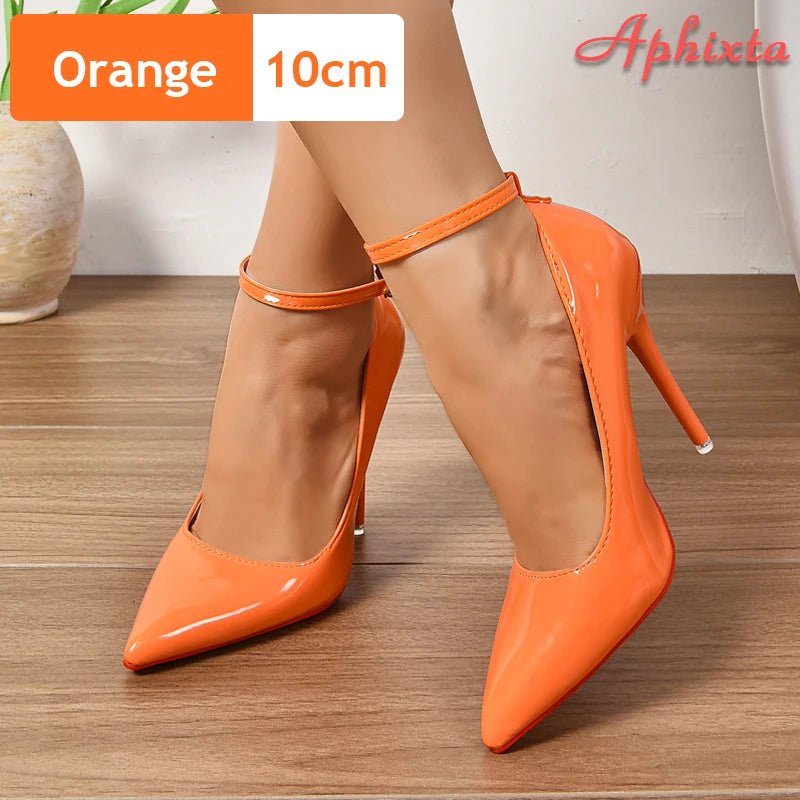 Aphixta Super Big Size 48 49 50 Belt Buckle Stiletto Heels Pumps Women Party Shoes 12cm/10cm Pimp Pointed Toe Metal Buckle