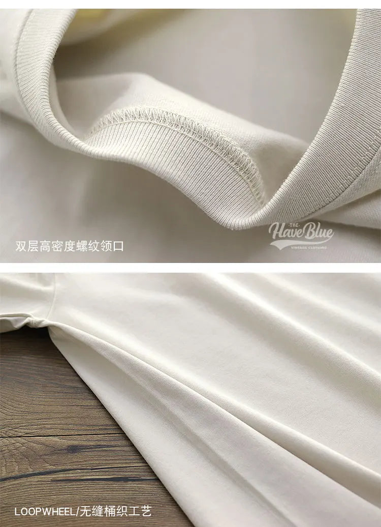 Have Blue Pure Cotton Base Shirt Solid Color T-Shirt American Retro Round Neck Short Sleeve Heavyweight T-Shirt for Men