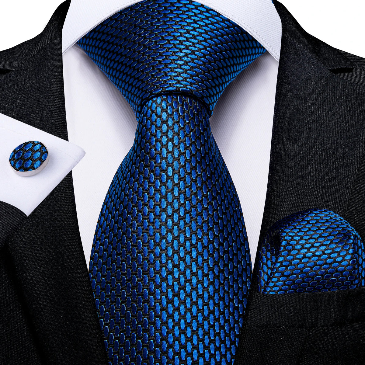 8cm Men's Polyester Ties Pocket Square Cufflinks Green Gold Paisley Wedding Party Accessories Necktie Gift