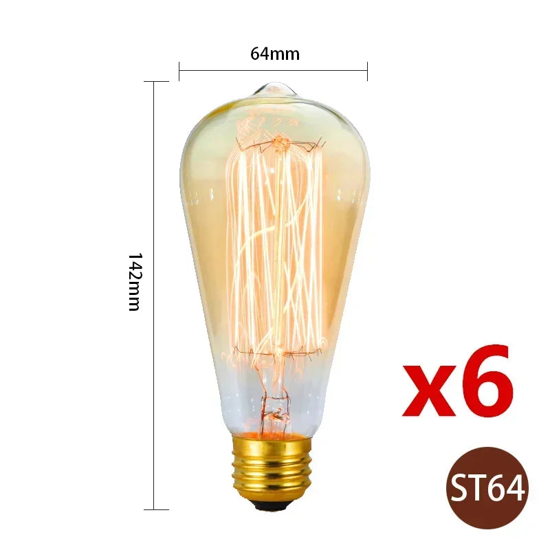 6pcs/lot Retro Edison Bulb C35 T45 ST64 G80 G95 A60 Filament Light 40W E27 Vintage Ampoule Incandescent Lamp Decorative Lights