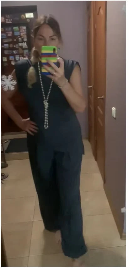 2 pieces women sets 2026 Summer New Fashion Solid Color Irregular top+long wide leg pant sets women's clothing