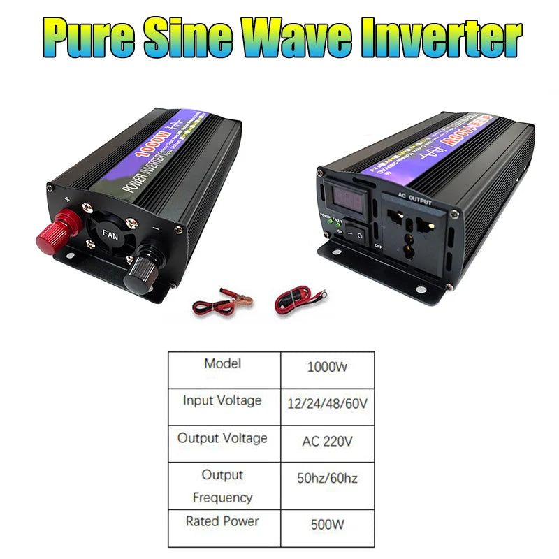 Pure Sine Wave Inverter 1000W 12V AC 220V 50/60hz Power Inverters Home Auto Converter Solar Energy Europe Socket Power Converter