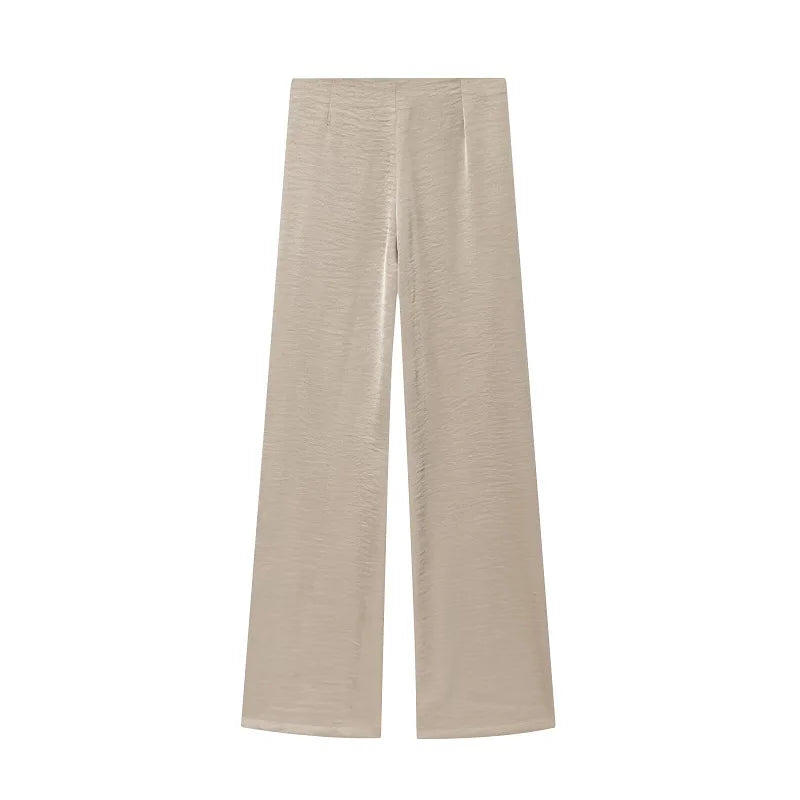 MUJER Women's Pants Sets off Shoulder Crop Top Woman Satin High Waist Pants Sets for Women 2 Pieces Summer Outfit Woman Trousers
