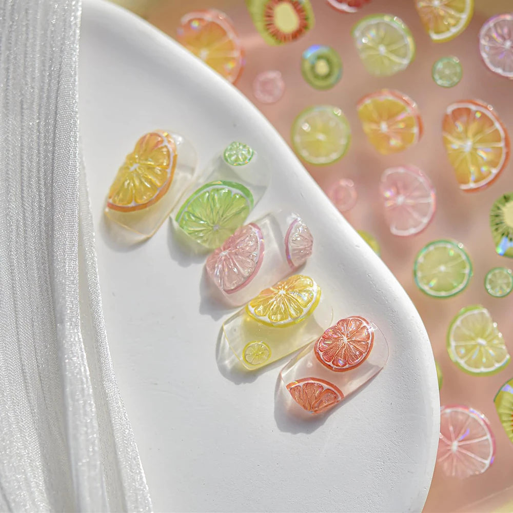 5D Fruit Nail Art Stickers Pomelo/Watermelon/Lemon Decals Nail Sticker Shiny Summer Embossed Acrylic Nail Supplies Charms Slider