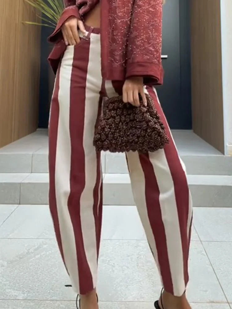 Colorful Striped Wide Leg Trousers Women Bohemian High Waist Multi-color Panelled Slim Straight Pants Fashion Lady Beachwear New