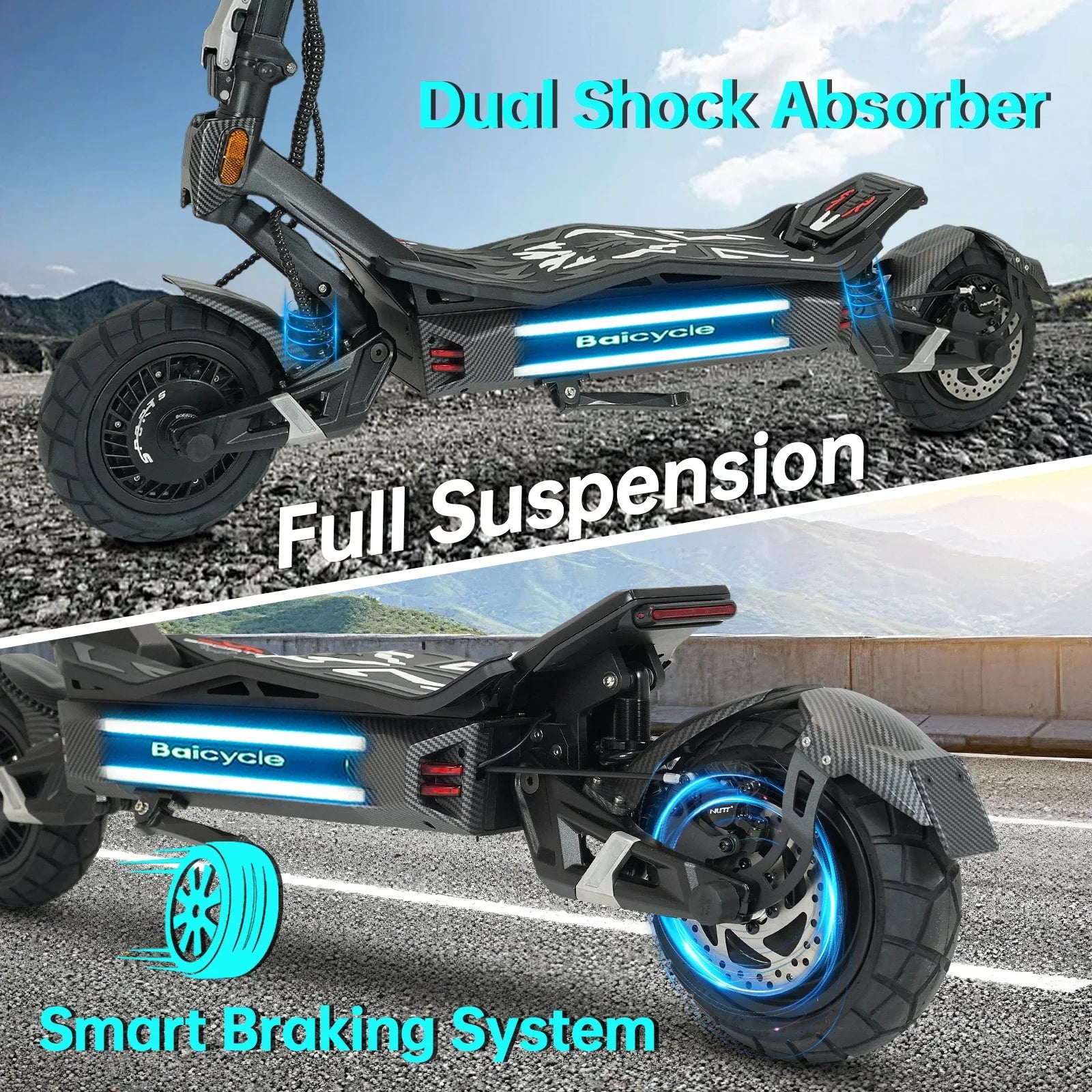 High Power Dual Motor 3000W*2 Electric Scooter 10 Inch Anti-Shock Tires Foldable Adult Off Road E Scooter Long Distance Travel Scooter