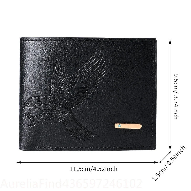 Men Slim Short Wallet Soft‑Leather Eagle‑Pattern High‑Appearance Coin Purse Card Holder For Student Youth Daily Travel Storage Accessory