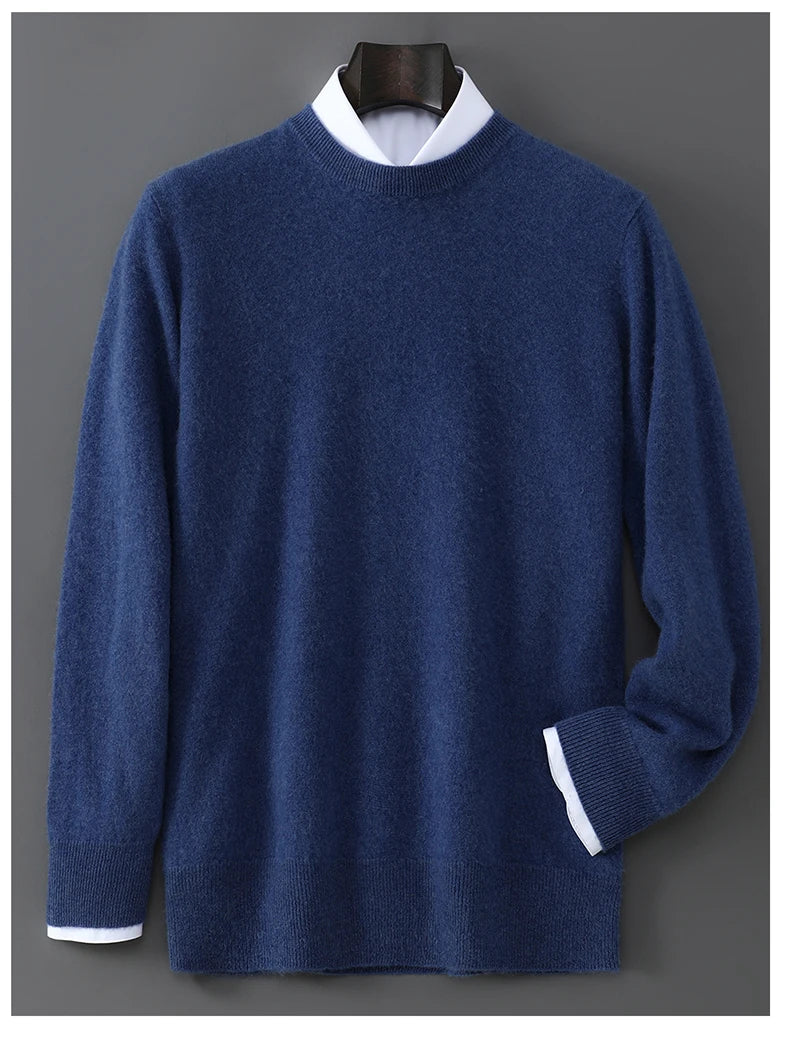 New Autumn And Winter Pure Wool Sweater Men's Round Neck Loose Thick Pullover Sweater Solid Color Cashmere Knitted Base Sweaters