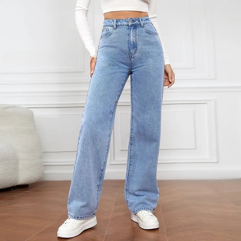 Women High Waist Black Washed Wide Leg Jeans Straight Denim Pants Casual Baggy Jeans Fashion Streetwear Trousers