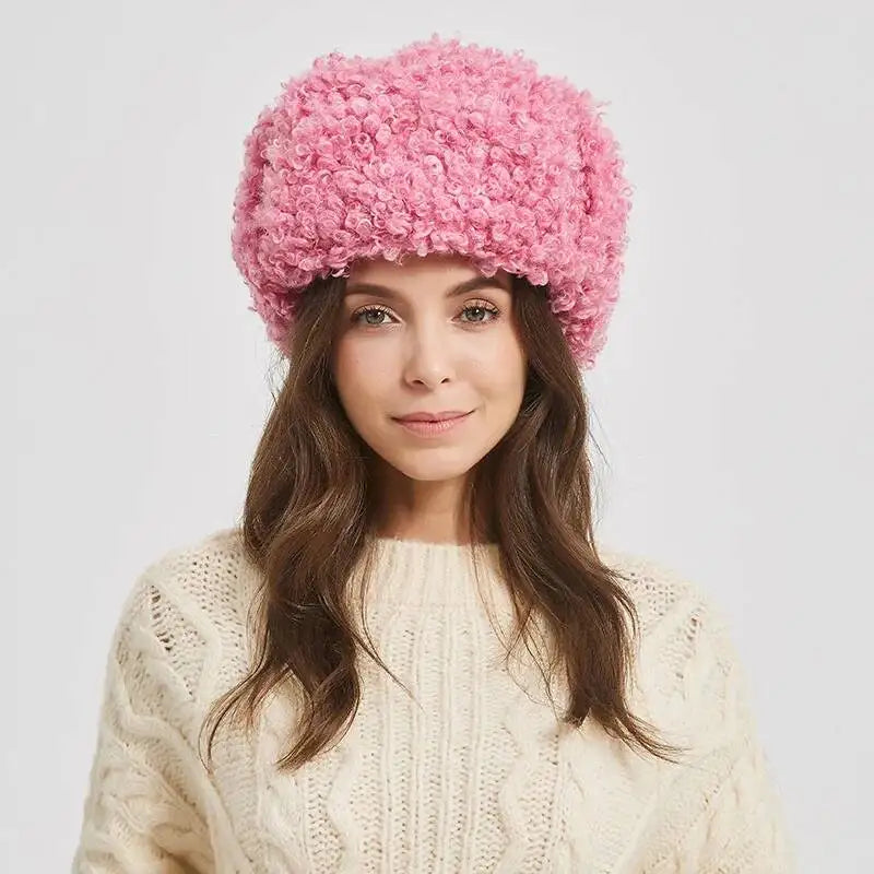 Winter Warm Bomber Hat Women Lamb Wool Faux Fur Hats Outdoor Thicken Earflap Caps Autumn Winter Ear Protect Ski Hat
