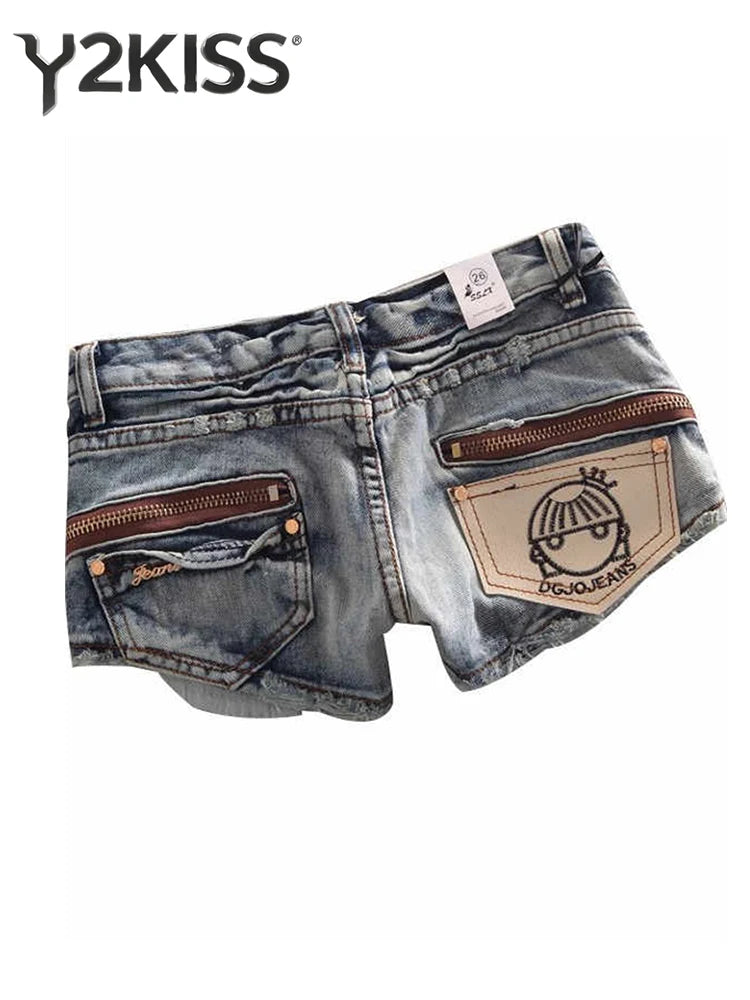 Summer Women Kpop Jean Shorts Abi Y2K 2000s Ripped Denim Hot Pants Grunge Gyaru Japanese American Retro Cyber Punk Harajuku Tide