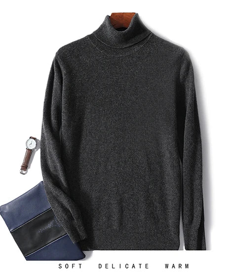 Men Turtleneck Cashmere Pullover 100% Pure Wool Knitwear Sweater Basic Solid Smart Casual Jumper Male Tops Autumn Winter