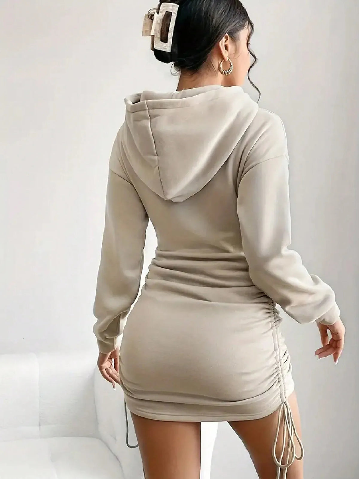Women's Casual Long Sleeve Solid Color Pattern Hooded Short Dress 2026 Outdoor Wear Suitable for Daily Use