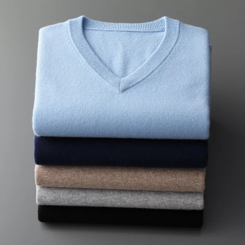 Cashmere Cotton Blend Classic V-neck Knitted Sweater Men Pullover 2024 Autumn Winter Soft Warm Business Casual Jumper pull homme