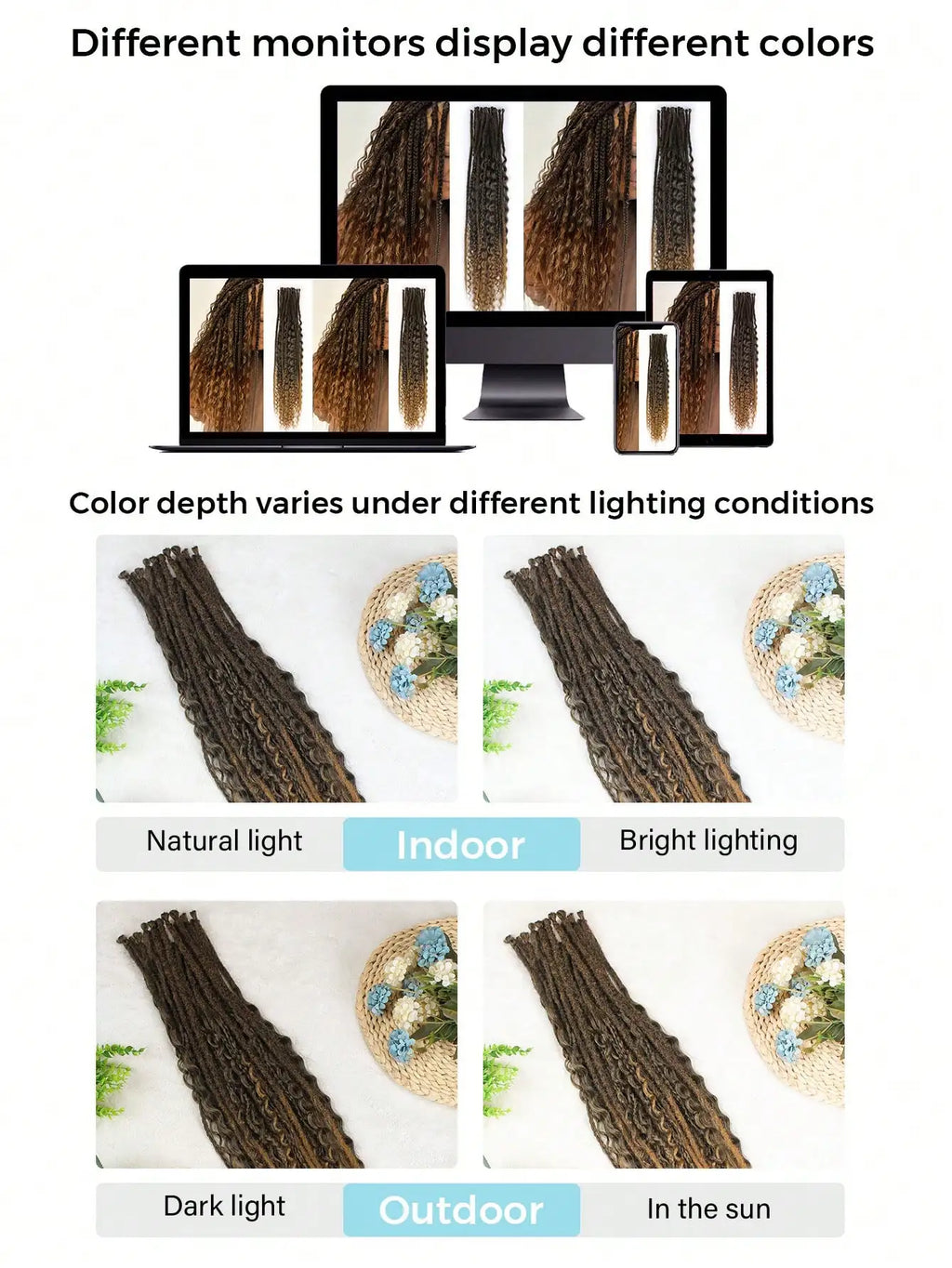 24 Inch Synthetic 8 Strands/Lot SE Dreadlocs Braids Hair Extensions, 3 In 1 Mixed Hippie Style Single End Dreadslocks for Women