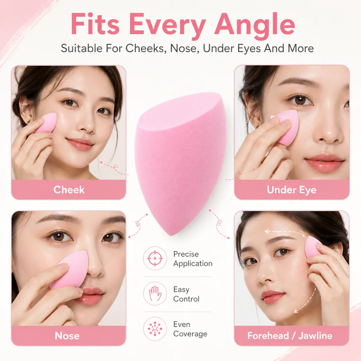 6 Beauty Egg Sets, Easily Smudge the Foundation and conceal the Blemishes, and Evenly Apply Makeup on the Curved Section.