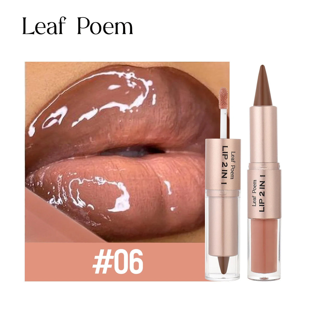 2 in 1 Lip Liner & Lip Gloss Waterproof Double Ended Matte Contour Pencil Crystal Mirror Lip Glaze Lasting Non Sticky Lip Makeup