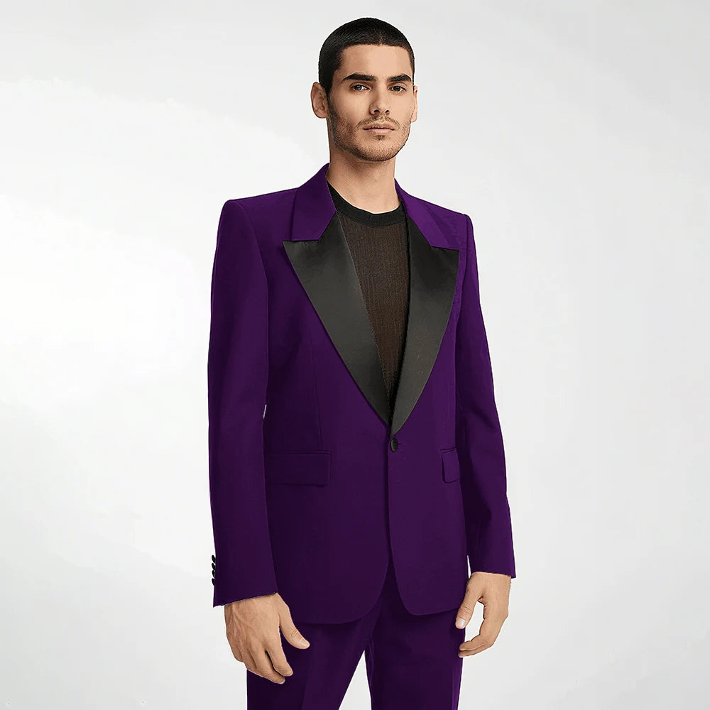 Handsome Black Men's Suit 2 Pieces Single Button Peak Lapel Set Daily Fashion Male（Blazer+Pants）