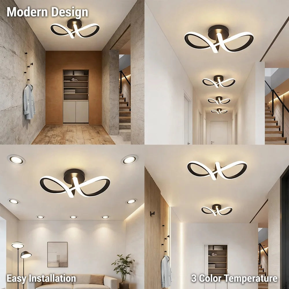 LED Indoor Wavy Ceiling Lights Modern Spiral Wall Lamp 3 Color Fixture For Stairs Living Room Bedroom Aisle Hallway 15W