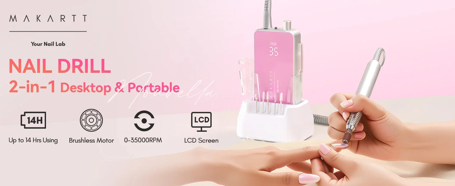 Professional Nail Drill, Nouvella 35000RPM Electric Nail Filer Machine with Coreless Motor Rechargeable Efile for Nails Gel