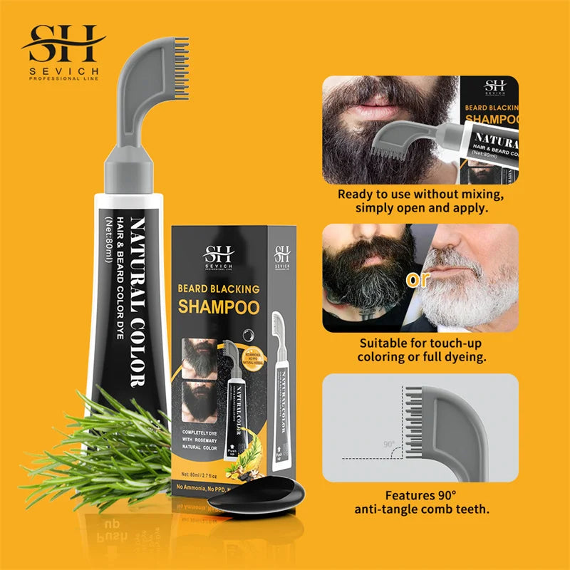 NEW Black Beard Dye Cream With Comb 80ml Natural Men Beard Dye Shampoo Permanent Beard Coloring Cream Fashion Modelling Tool