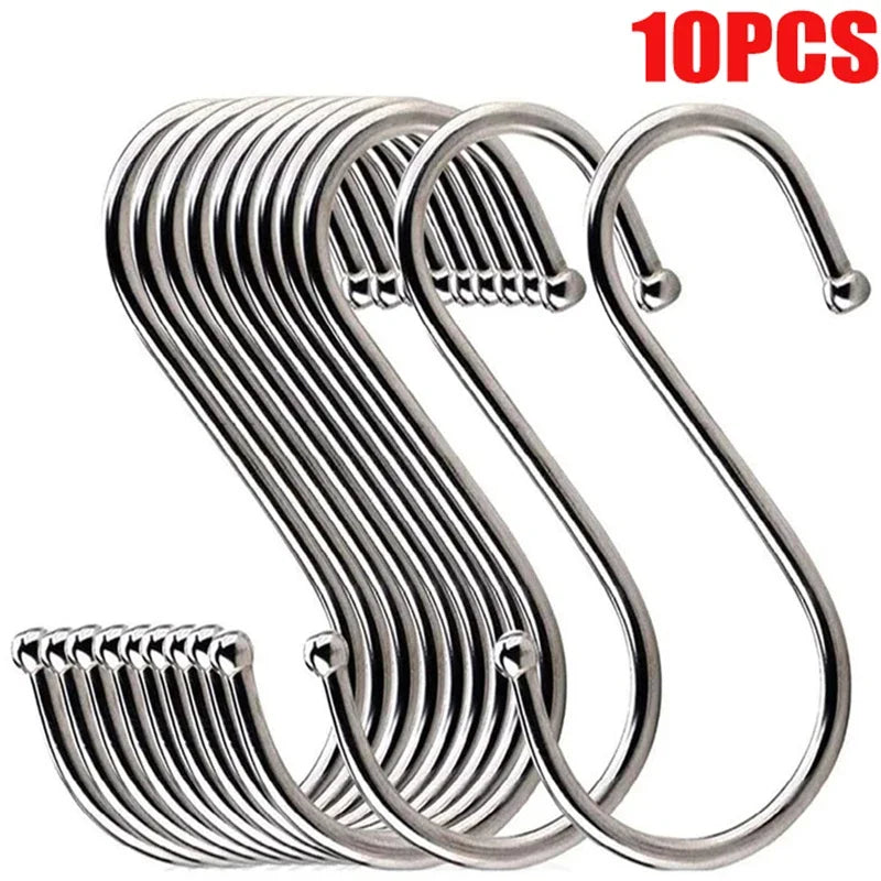 2/10Pcs S-Shape Hook Stainless Steel Clothes Bags Towels Plants Hanging Rack Multi-function Kitchen Bedroom Railing Hanger Hook