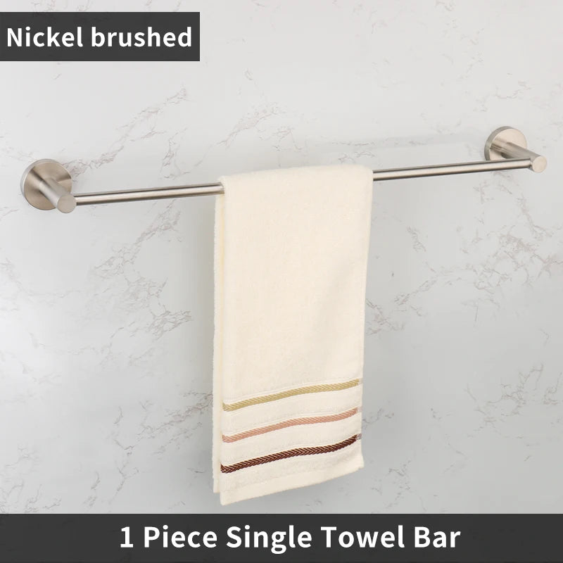Single Towel Bar Rack Wall Mount Bathroom Round Towel Bar Heavy Duty Hand Towel Holder Kitchen Towel Rod  Stainless Steel Chrome
