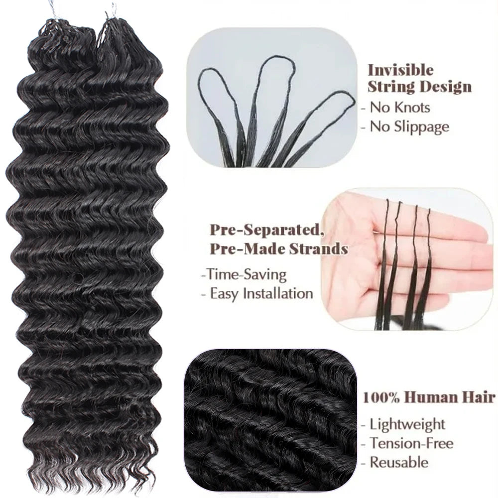 Pre-divided Bulk Hair for Braiding Deep Wave Crochet Human Hair Knotless Miracle Knots Hair Extensions Boho Braids Invisible