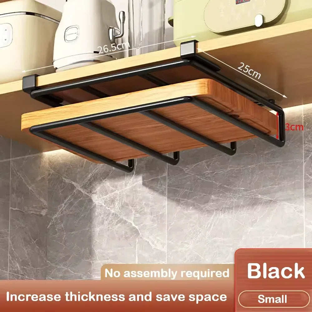 Under Cabinet Kitchen Organizer Rack Hooks Multi-Purpose Storage Shelf Portable Storage For Paper Towel Cutting Board Pot Lids