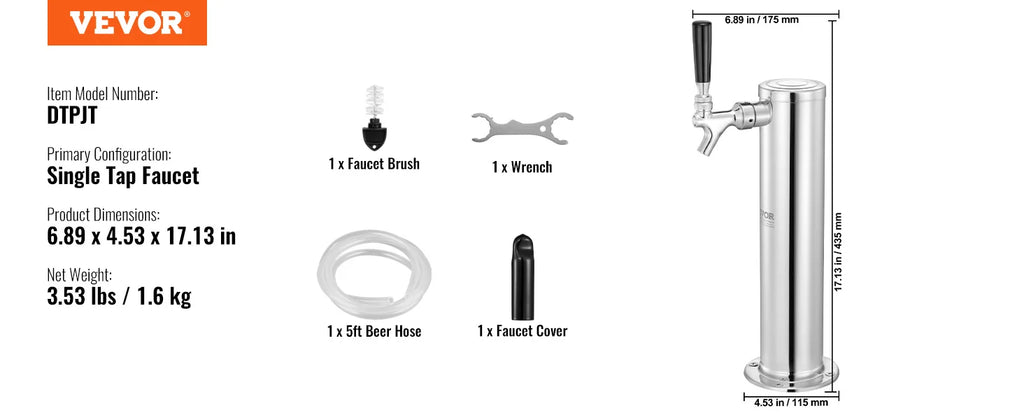 SucceBuy Triple Taps Draft Beer Tower Dispenser Stainless Steel Keg Beer Tower Kegerator Tower Kit Pre-Assembled Tubing for Bar