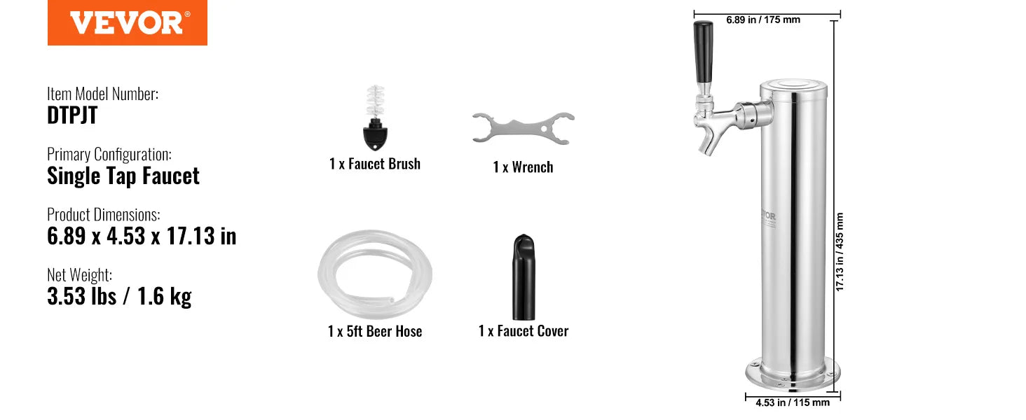 SucceBuy Triple Taps Draft Beer Tower Dispenser Stainless Steel Keg Beer Tower Kegerator Tower Kit Pre-Assembled Tubing for Bar