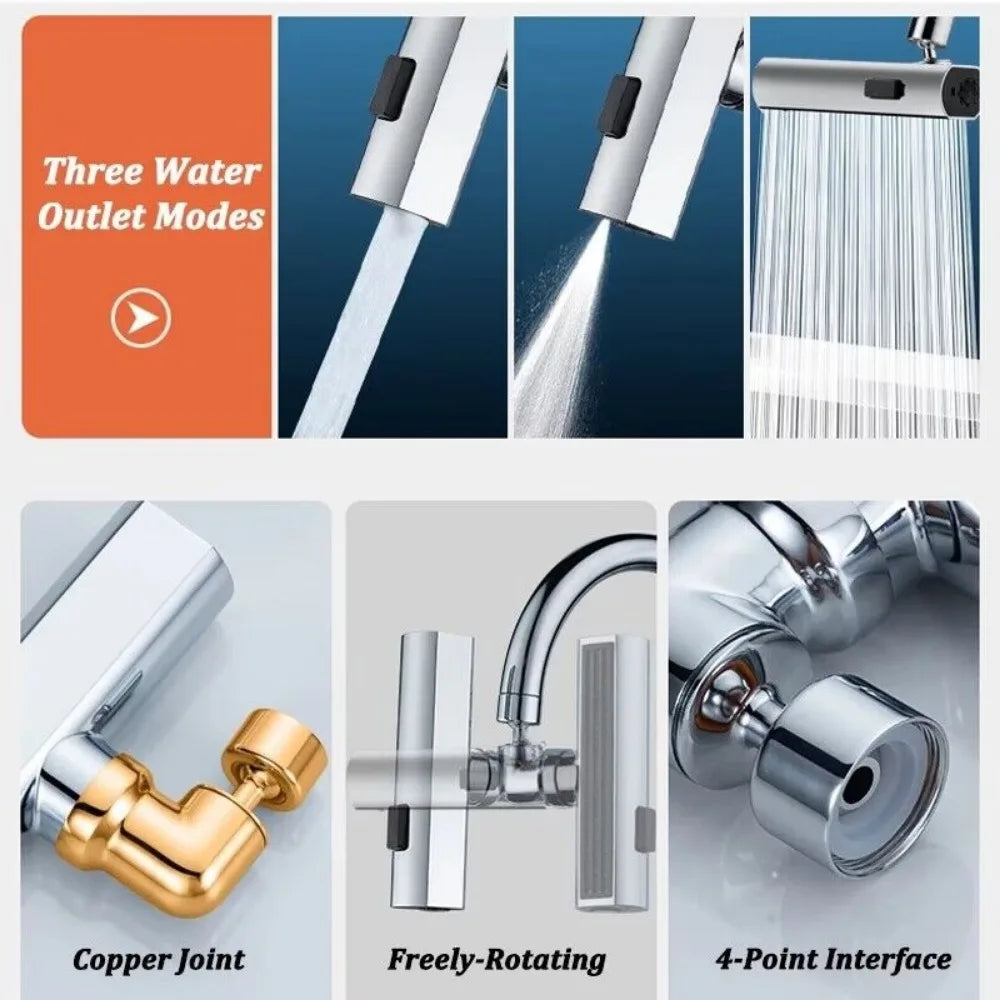 4 Mode Real Waterfall Kitchen Faucet Extension Adapter for Bathroom Basin Aucets Bubbler Nozzle Waterfall Sprayer Tap Fit Shower