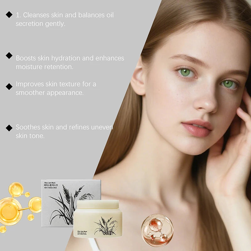 Rice Jam Hydrating Face Mask Korean Rice Brightening Smoothing Skincare Products Deep Cleansing  Nourishing Mask For Face Body