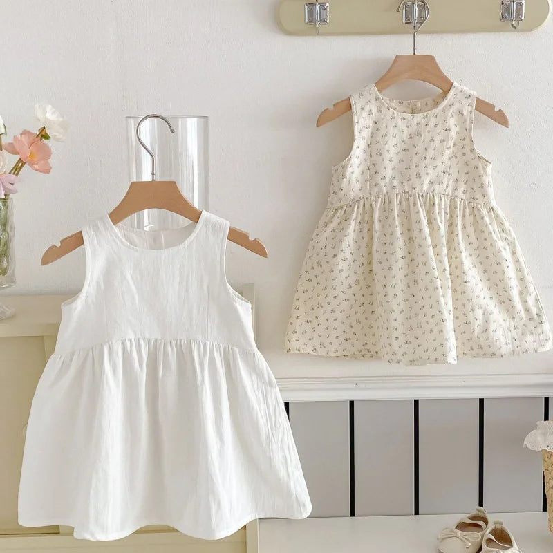 2025 Kids Clothes Summer Solid Dress Baby Girls Cotton Clothes Sleeveless Floral Dresses Children'S Vestidos Casual Clothing