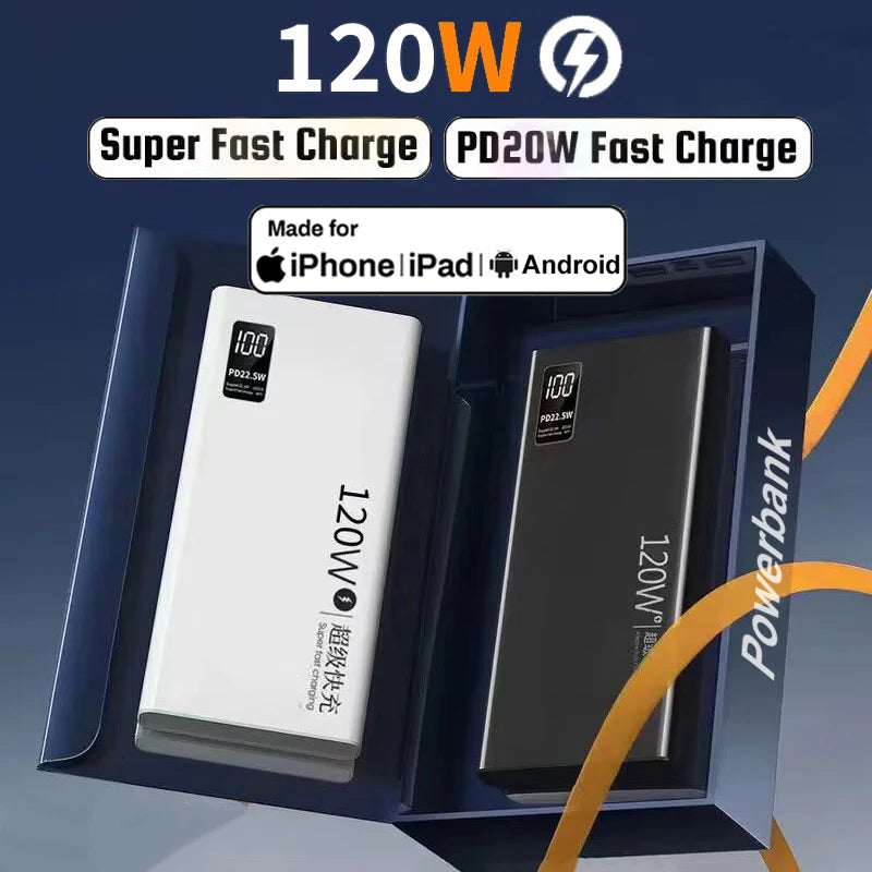120W Power Bank 50000mAh Super Fast Charging 100% Sufficient Capacity Portable Battery Charger Digital Display For iPhone Xiaomi