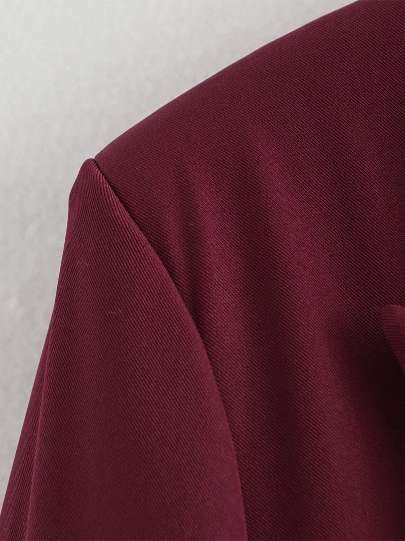 New Burgundy Blazer Women Autumn Winter Vintage Double Breasted Suit Jacket for Woman Fashion Streetwear Classic Blazers Coat