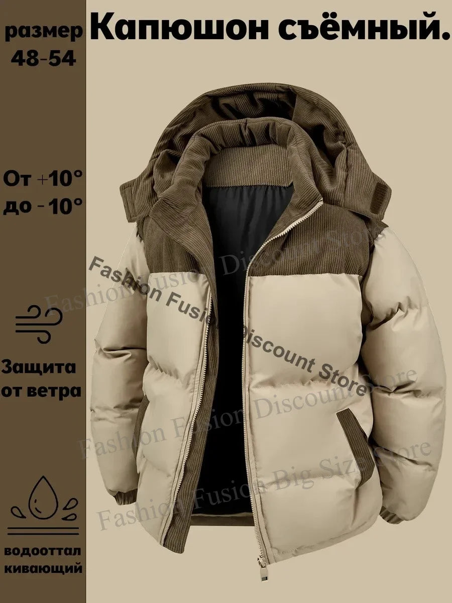 Winter Men Waterproof Windproof Casual Jacket Mens Puffer Hooded Fashion Jacket Man Outdoor Loose Thick Jacket Windbreaker Parka
