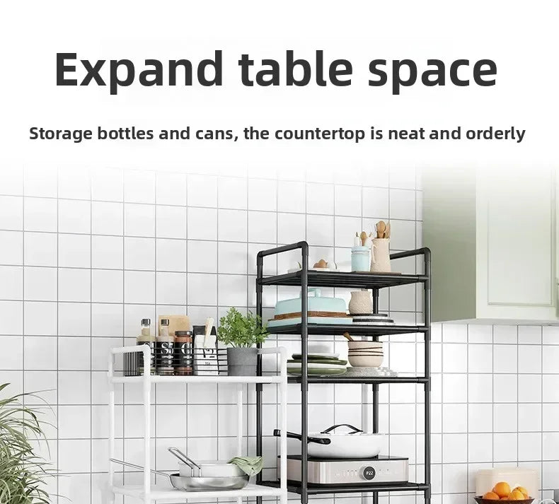 Kitchen multi-layer removable storage cart, floor-to-ceiling storage rack, household storage rack fridge organizer dish rack