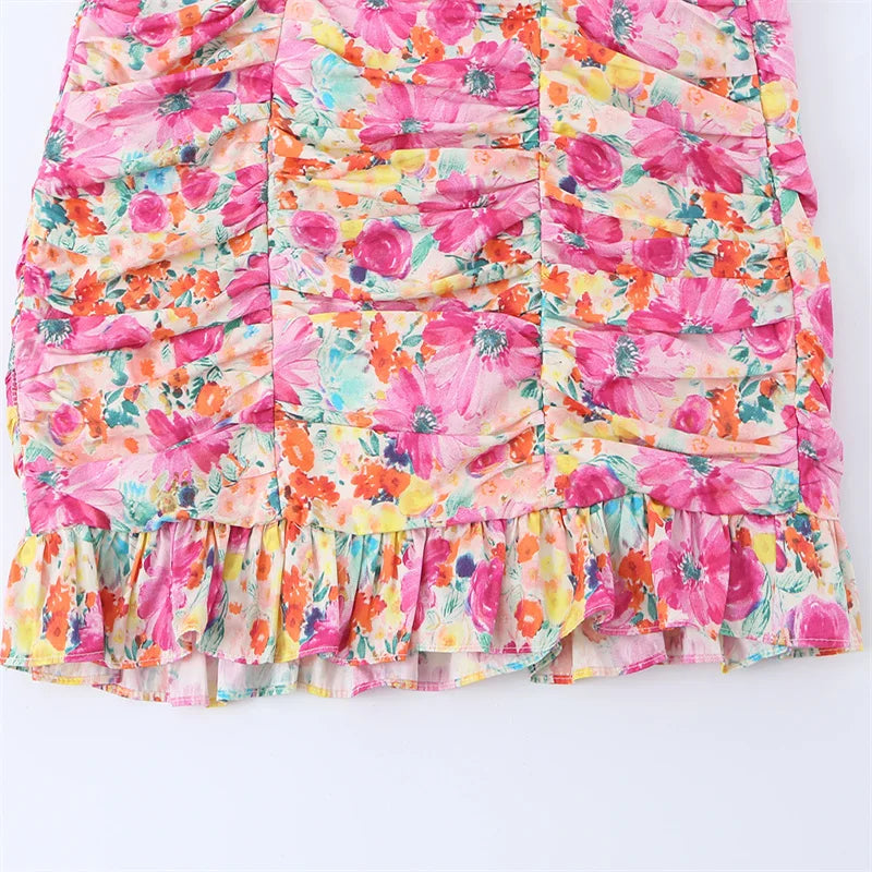 Women's Dress 2026 Summer Personalized Trendy Fashion Floral Print Pleated Charming Hot Sexy Focus Strap Backless Mini Dress