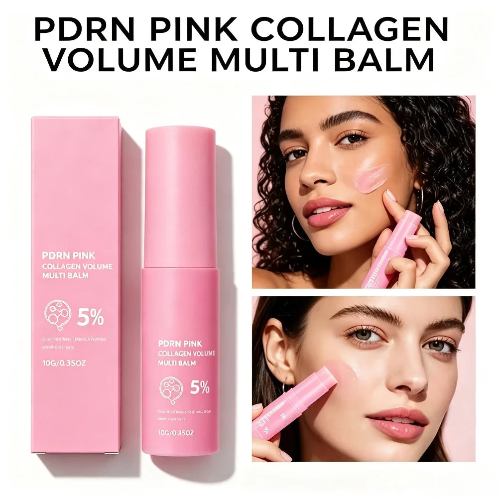PDRN Infused Pink Collagen Multi Balm Stick Hydrating Firming Wrinkle Care Stick Target Face Neck Eye Lip Dry Dull Skin