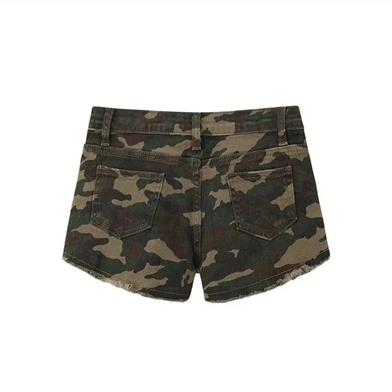 Summer Lady Retro Casual High Waist Denim Pants Girls New Fashion Camouflage Short Jeans Women Raw Edge Thin Shorts
