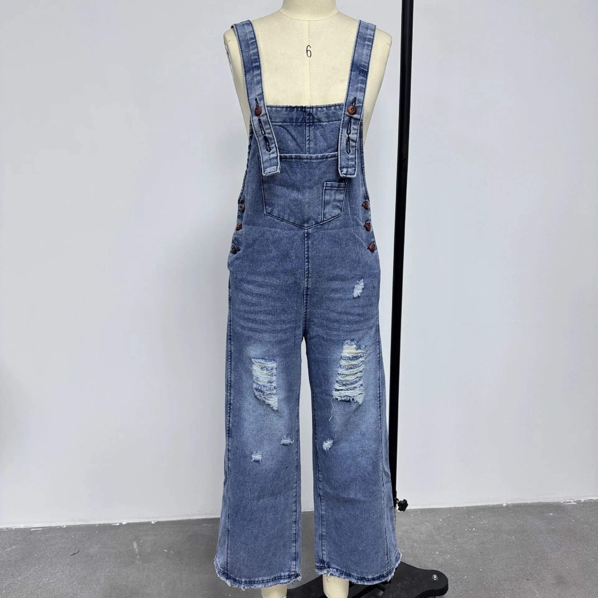 2026 Summer Women's Casual Loose Straps Jeans Vintage Hole Baggy Denim Pants Women Jumpsuit Harem Trousers with Pockets Overalls