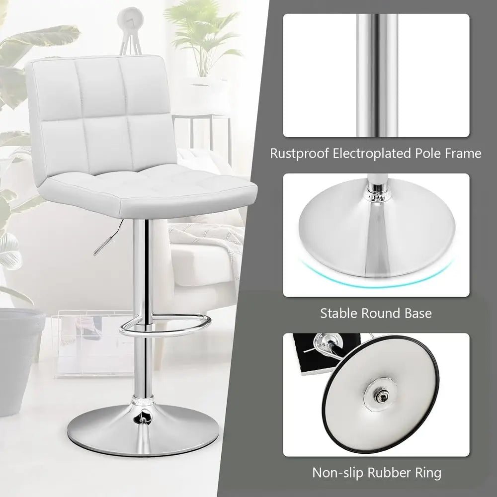 Set of 2 White Adjustable Height Swivel Bar Stools with Backrest, Metal Base for Kitchen Island, Home Bar, Pub