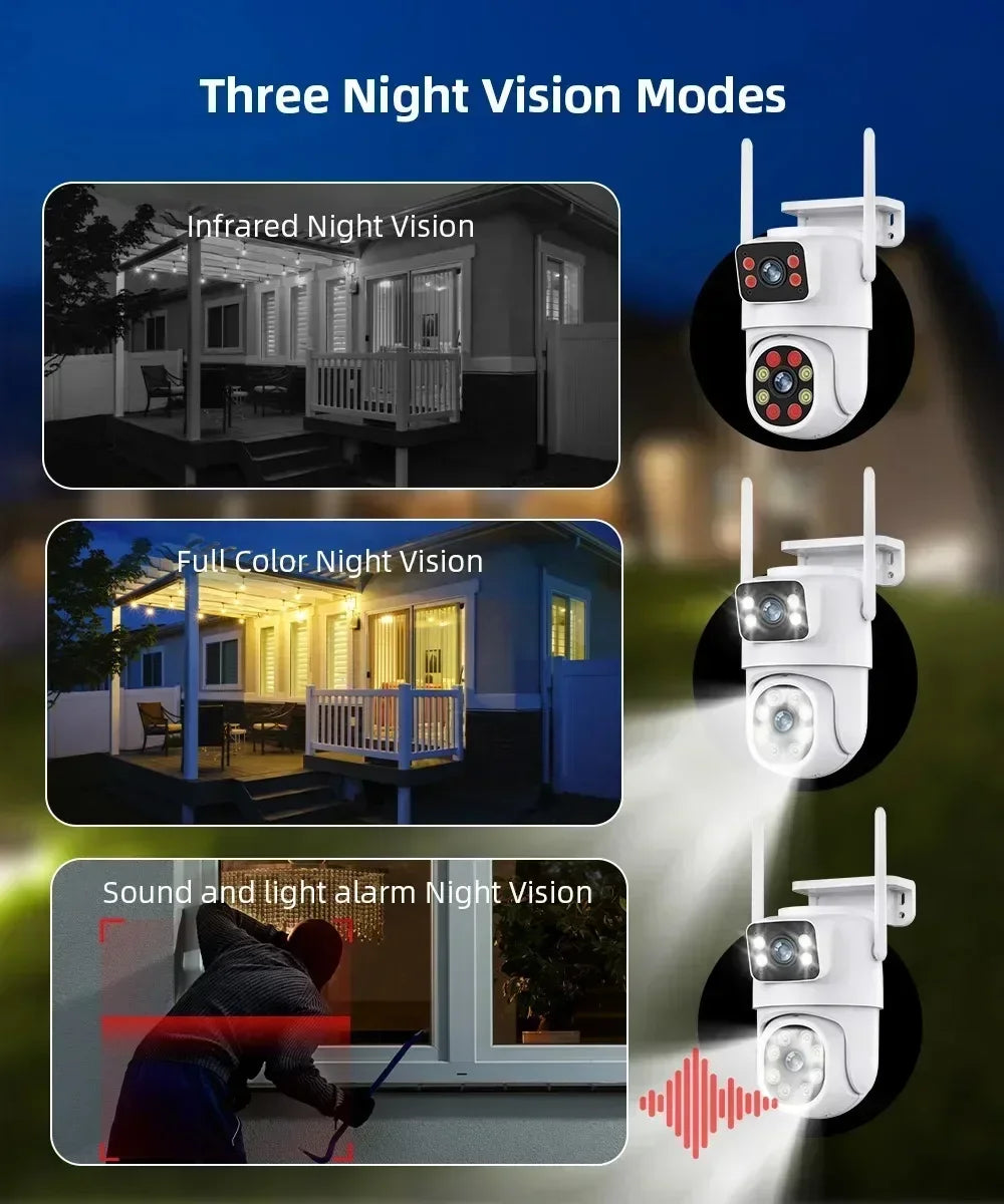 8MP Dual Lens Tuya Wifi Camera PTZ Outdoor 4K Wireless Dual Screen Security Camera Auto Tracking Monitoring ONVIF Alexa Support