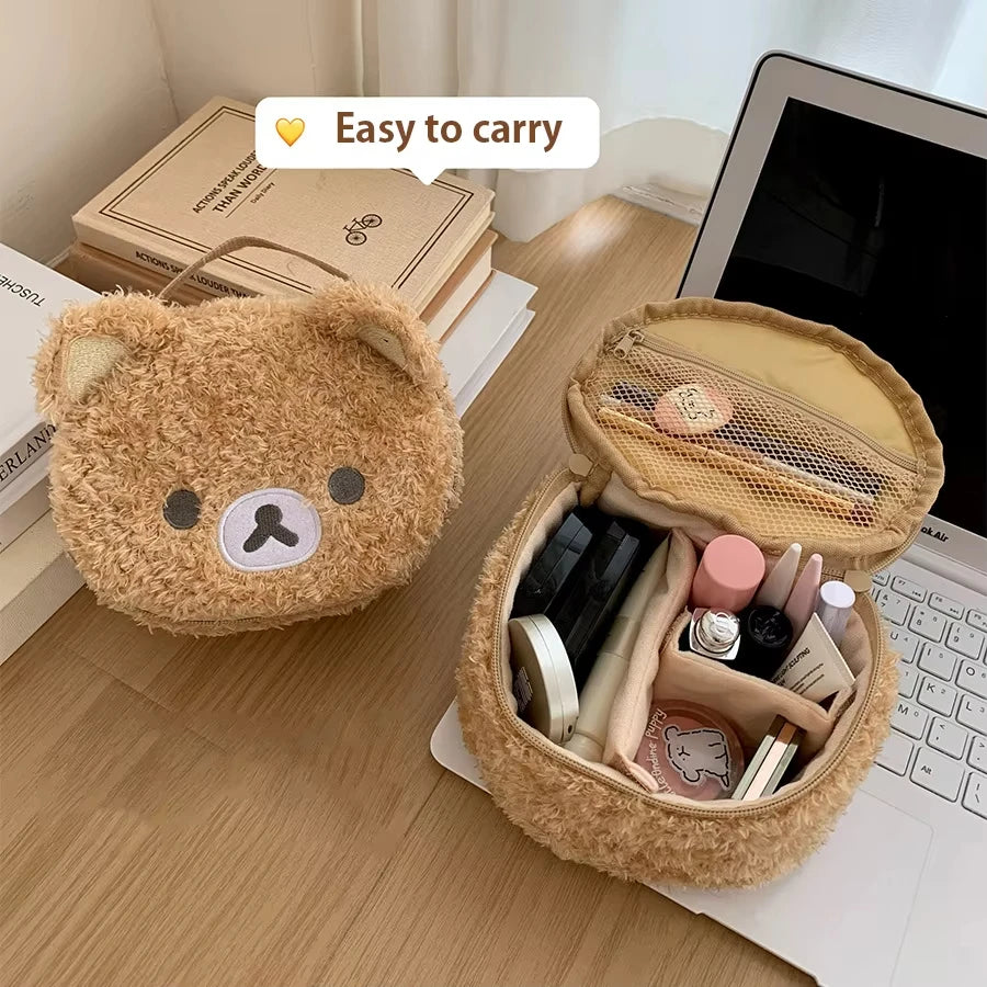 1PCS Cute Plushes Makeup Case Anime Relaxed Bear Cosmetic Bag Women Jewelry Storage Pouch Girl Organizer Handbags Gifts