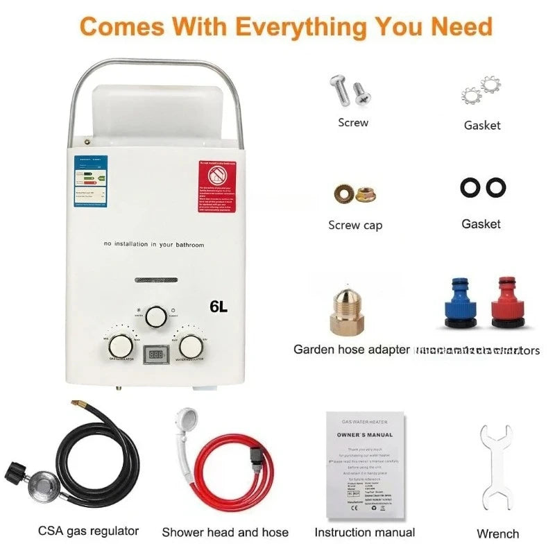 Outdoor Tankless Heater for Camping Instant Bath with Shower Head Hot Water Heater for Car Truck Tent