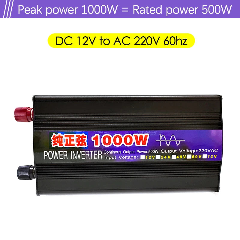 Pure Sine Wave Inverter 1000W 12V AC 220V 50/60hz Power Inverters Home Auto Converter Solar Energy Europe Socket Power Converter