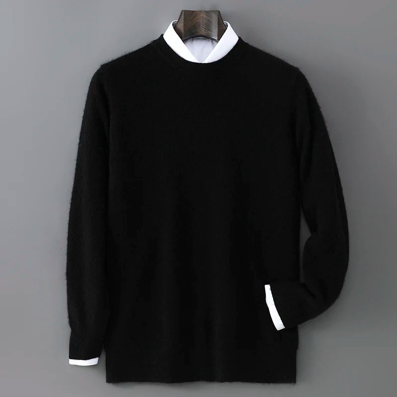 New Autumn And Winter Pure Wool Sweater Men's Round Neck Loose Thick Pullover Sweater Solid Color Cashmere Knitted Base Sweaters