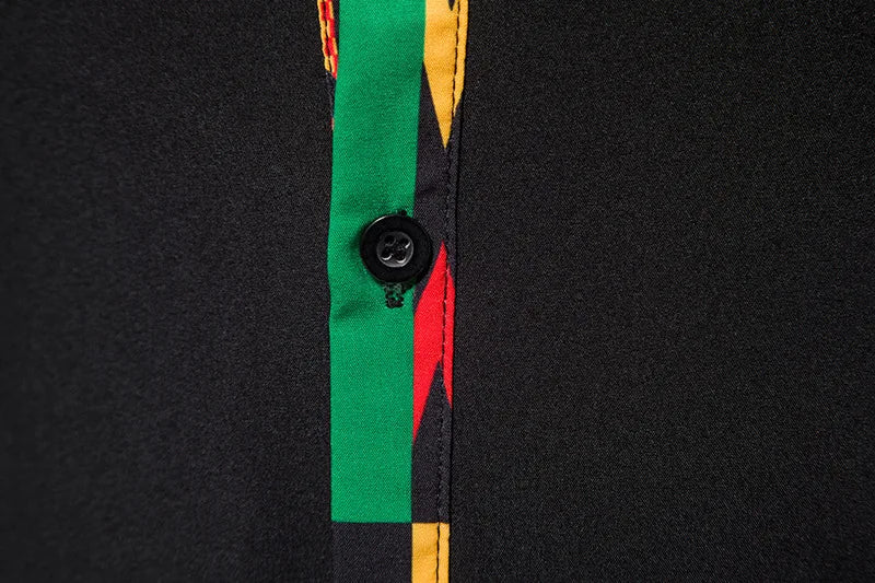 African Ankara Kente Print Shirt Short Sleeves Summer Men's Fashion Patchwork Button Up Traditional Dashiki Casual Tops